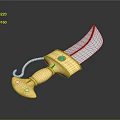 Weapon Knife Featuring Golden Handle Green Gemstone Silver Blade Cat Ear Design And End Hook