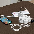 Wooden Tabletop With USB Power Strip Smartphone Charging And White Cables