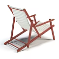 Red Wooden Frame Outdoor Chair with Striped Fabric and Foldable Design