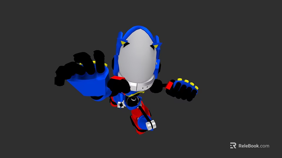 Dynamic Blue White Red Robot Game Movie Character With Yellow Eyes Extended Arm Flying Pose 3d model 