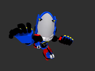 Dynamic Blue White Red Robot Game Movie Character With Yellow Eyes Extended Arm Flying Pose 3d model