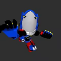 Dynamic Blue White Red Robot Game Movie Character With Yellow Eyes Extended Arm Flying Pose