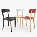 Square Black Dining Table Set with Three Red Upholstered Seats and Light Wood Frames 3d model