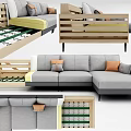 Gray Sectional Sofa With Wooden Frame Accent Pillows And Sturdy Support Structure 3d model