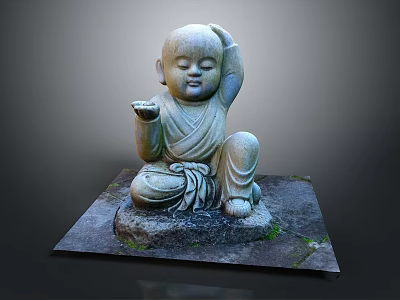Man Stone Statue In Sitting Posture With Hand Touching Head And Smiling Face 3d model