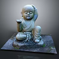 Man Stone Statue In Sitting Posture With Hand Touching Head And Smiling Face