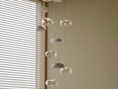 Modern Pendant Lights Hanging Near Window With White Blinds In Stylish Room 3d model