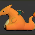 Yellow Cartoon Dragon Toy Sitting With Green Tail And White Belly