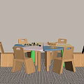 Colorful Kids Table with Wooden Chairs Board Games and Toys in Kids Playroom