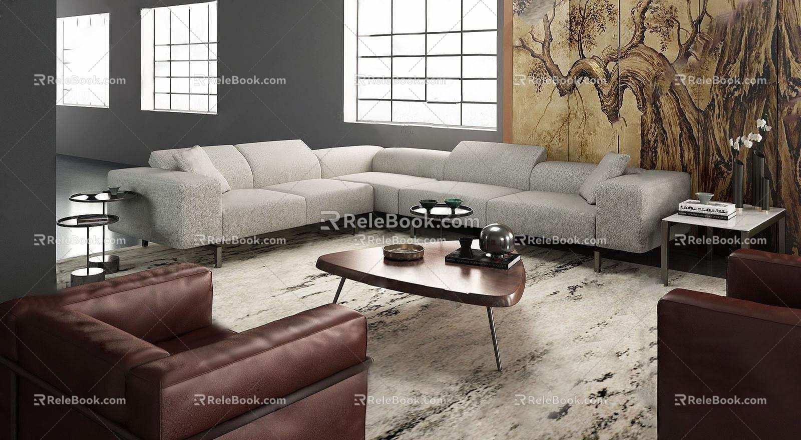 Living Room Living Room Multi-person Sofa Single Sofa 3d model