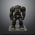Detailed Sci Fi Mech Warrior Character In Heavy Armor With Helmet And Mechanical Joints