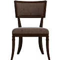 Elegant Upholstered Dining Chair With Gray Fabric Dark Wood Frame And Brass Nails Trim