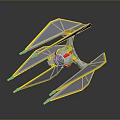 Aerospace Spacecraft Model With Transparent Wings Yellow Borders And Multi Wing Structure