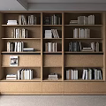 Modern Full Wall Light Wood Bookshelf With Neatly Arranged Books For Comfortable Home Study Space