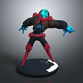 3D Designed Game Movie Character Featuring Blue Glowing Head Brown Red Outfit And Red Armor