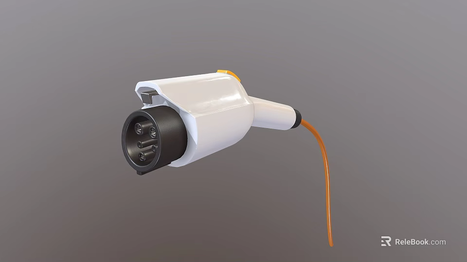 Industrial Charging Equipment With White Body Black Connector And Orange Cable 3d model 