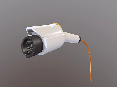 Industrial Charging Equipment With White Body Black Connector And Orange Cable 3d model
