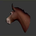3D Brown Horse Head Model With Dark Mane Erect Ears And Open Mouth