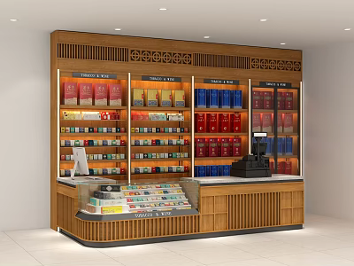 Supermarket Department Store With Wooden Display Shelves And Colorful Packaged Products At Checkout Counter 3d model