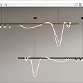 Modern Linear Chandelier With Curved White Light Strips And Gold Black Suspended Bars
