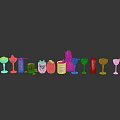 Assorted Colorful Cocktails in Different Shaped Glasses with Central Pineapple Decoration
