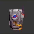 Futuristic Silver Sci Fi Weapon With Antenna Blue Red Circular Logo And Golden Pipes