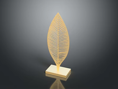 Golden Leaf Shaped Furniture Decor Piece With Intricate Veins And Square Base 3d model