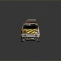 Rusty Small Car With Yellow Black Stripes Roof Rack Luggage And Silver Wheels