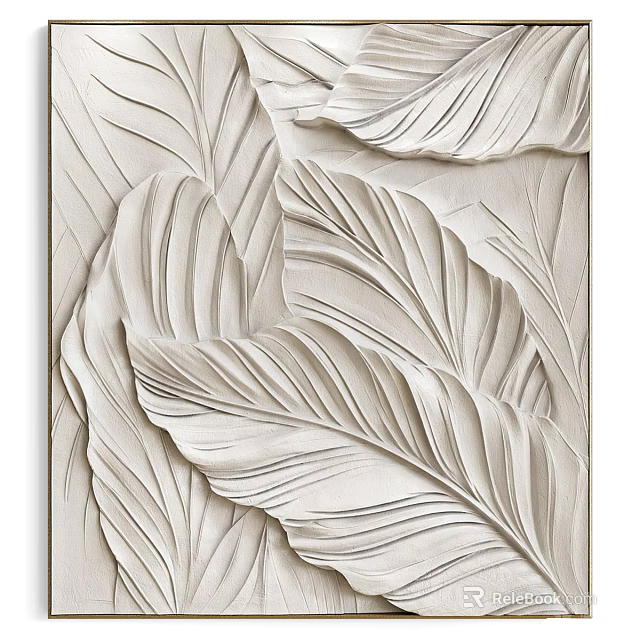 Leaf Themed 3D Layered Relief Wall Decor With Clear Texture And Light Color 3d model 