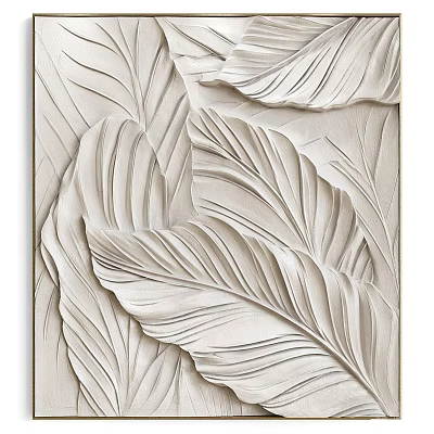 Leaf Themed 3D Layered Relief Wall Decor With Clear Texture And Light Color 3d model