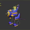 Lego Style Blue Yellow Robot With Cartoon Cat On Mechanical Structure