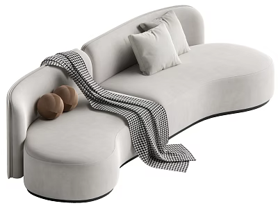 Light Gray Modern Sectional Sofa With White Cushions Brown Round Pillows And Curved Design 3d model