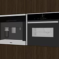 Modern Built in Kitchen Appliances Coffee Machine And Oven With Dark Wooden Cabinets