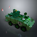 Green Military Wheeled Tank With Flags On Sides And Top Antenna Weapon System
