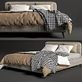 Modern Double Bed With Gray Headboard Brown Comforter And Checkered Blanket 3d model