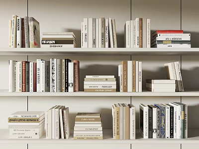 Neatly Arranged Various Books On White Bookshelf 3d model Neatly Arranged Various Books On White Bookshelf 3d model