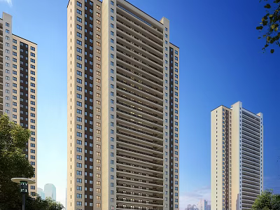 Modern High rise Residential Buildings With Exterior Design And Green Trees Under Blue Sky 3d model