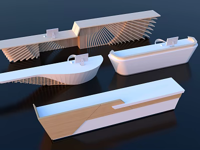 Modern Reception Desk Design With Wooden White Elements And Unique Shapes 3d model