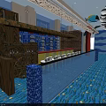 Stylish Bar Interior Design With Blue Wavy Ceiling Decorative Columns Round Tables And Cozy Chairs