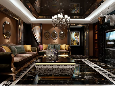 Elegant KTV Interior With Modern Decor Plush Seating Chandeliers And High Quality Sound System 3d model