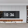 Modern Style TV Wall Unit With Large TV Fireplace Wooden Elements And Glass Door Cabinet