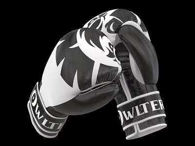 Black And White Boxing Gloves With Pattern Design And WALTER Logo On Wrist For Training 3d model