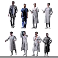 Multiple Medical Professionals in White Lab Coats and Blue Scrubs Standing Together