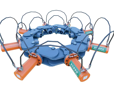 Industrial Hydraulic Equipment With Circular Structure And Multiple Orange Mechanical Components 3d model