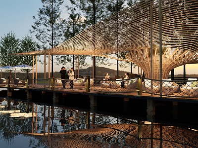 Waterfront Landscape Special-shaped Landscape Corridor Frame Homestay Bamboo Weaving Long Corridor Pavilion Structure Ecological Village model