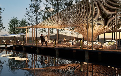 Waterfront Landscape Special-shaped Landscape Corridor Frame Homestay Bamboo Weaving Long Corridor Pavilion Structure Ecological Village 3d model