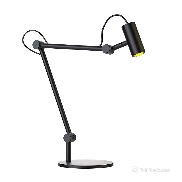 Modern Black Desk Lamp with Adjustable Arm and Yellow Light for Home Office Use 3d model 