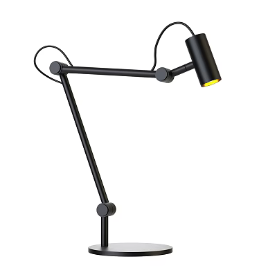 Modern Black Desk Lamp with Adjustable Arm and Yellow Light for Home Office Use 3d model