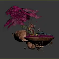 Commercial Equipment Display On Floating Island With Pink Tree And Rocks