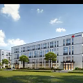 Modern Industrial Buildings With Lawn Trees And Blue Sky